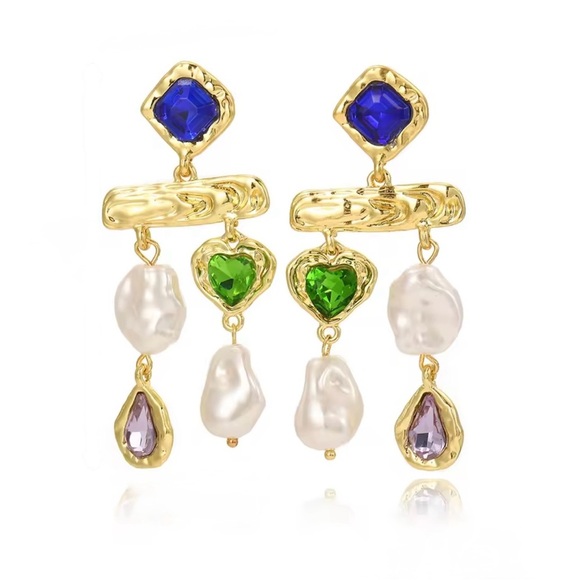 Zara Jewelry - Chic 14K  Gold Plated Earrings with Colorful Gems 💎